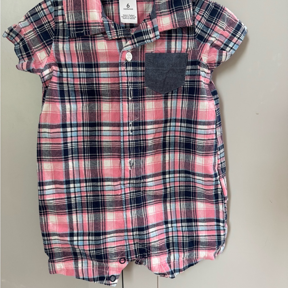 Carter's - Plaid Pink and Blue Baby Boy Romper (6m)